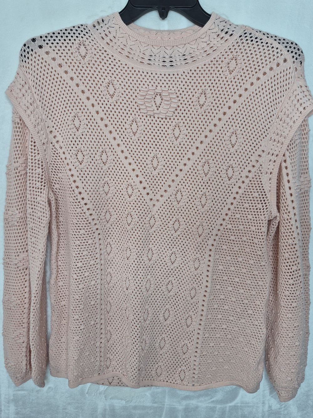 White House Black Market Open Knit Pointelle Sweater Blush Pink Size Large